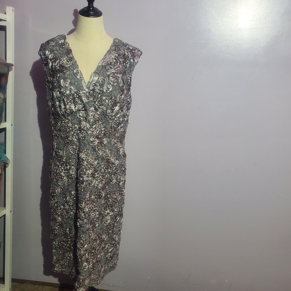 Marina grey silver cap sleeve midi dress plus size 14w